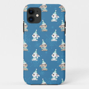 Schneehäschen in Hüten und Schals Feiertagskunst Case-Mate iPhone Hülle