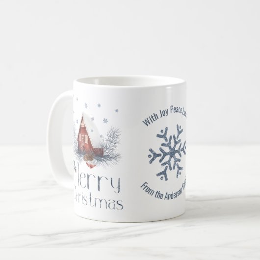 Schneehaus, Schnee, frohe Weihnachten Kaffeetasse (Vorderseite Links)