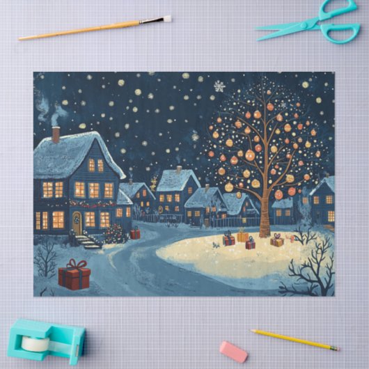 Schneehäuser mit festlichen Lichtern Seidenpapier (Basteln)