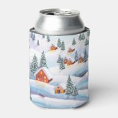 Schneehöhe Hügel, Häuser: Aquarelllandschaft Dosenkühler (Kanne Vorderseite)