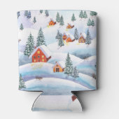 Schneehöhe Hügel, Häuser: Aquarelllandschaft Dosenkühler (Rückseite)