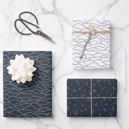 Schneeholzen Meerblau und Weiß Geschenkpapier Set