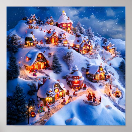 Schneehügel Whimsical Christmas-Dorf Poster (Vorne)
