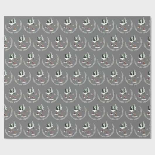 Schneehuhn und Pinienbäume Geschenkpapier (Flach)