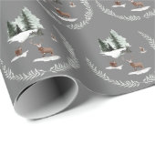 Schneehuhn und Pinienbäume Geschenkpapier (Rolleneckpunkt)