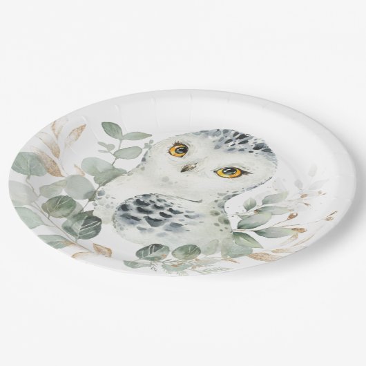 Schneehuhn Winter Grüne Eukalyptus Gold Dusche Pappteller (Schrägansicht)