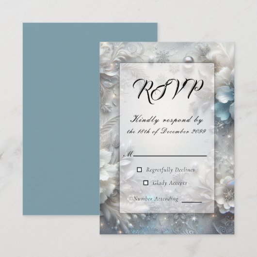 Schneehühnchen in Frostblütenhochzeit RSVP Karte (Vorne/Hinten)