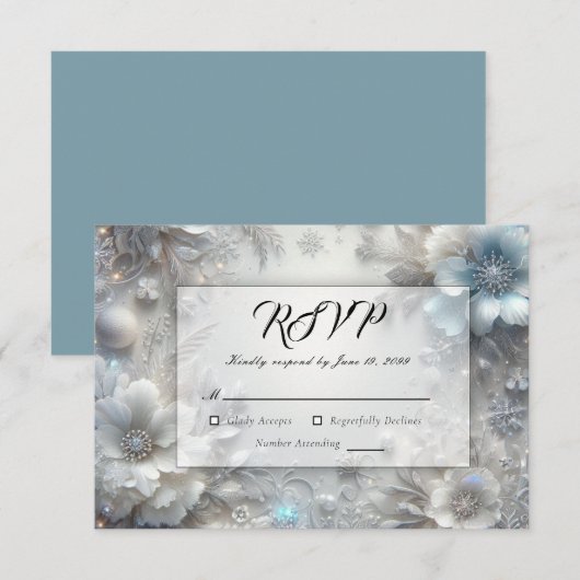 Schneehühnchen in Frostblütenhochzeit RSVP Karte (Vorne/Hinten)