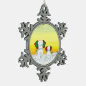 Schneehund Schneeflocken Zinn-Ornament (Links)