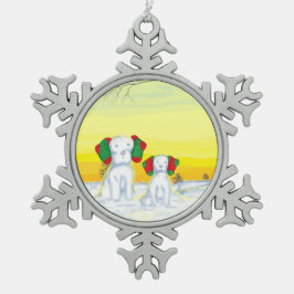 Schneehund Schneeflocken Zinn-Ornament