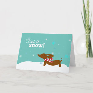 Schneehund Wiener Dog Weihnachts Grußkarte Feiertagskarte