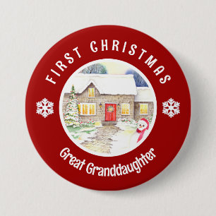 Schneehütte Erstes Weihnachten Roter Kreis Button