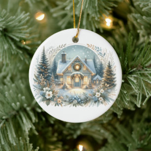 Schneehütte-Glüh-Szene Keramik Ornament
