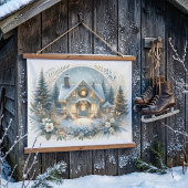 Schneehütte-Glüh-Szene Wandteppich Mit Holzrahmen