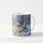 Schneehütte mit Eule, Hirsch und Fuchs Kunstwerk Kaffeetasse (VorderseiteRechts)