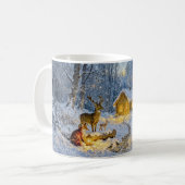 Schneehütte mit Eule, Hirsch und Fuchs Kunstwerk Kaffeetasse (Vorderseite Links)