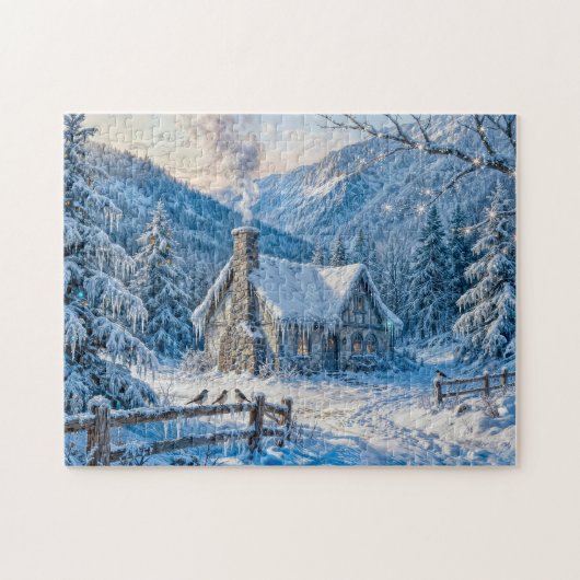 Schneehüttenmalerei mit Rauch und Kiefern Puzzle (Horizontal)