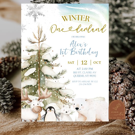 Schneejunge Winter Arktis Tier Erster Geburtstag Einladung
