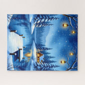 Schneekabine am See mit Lanterns und Starry S Puzzle (Horizontal)