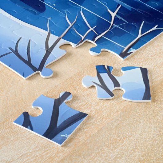 Schneekabine am See mit Lanterns und Starry S Puzzle (Seite)