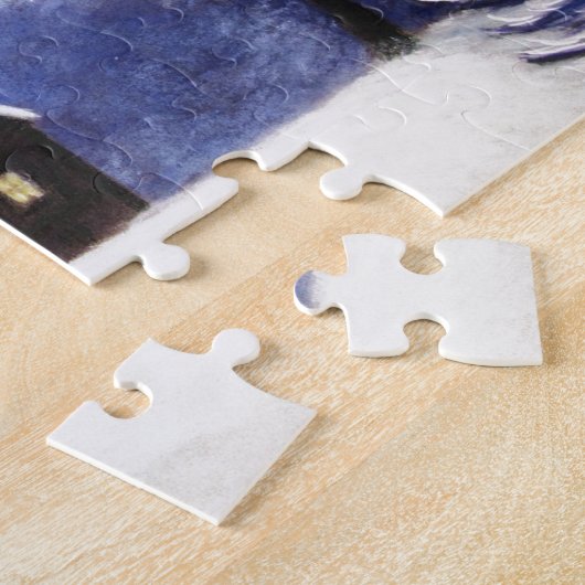 Schneekabinen-Winterlandschaft im Pastell Puzzle (Seite)