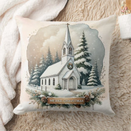 Schneekapelle | Glühende Weihnachtslandschaft Kissen