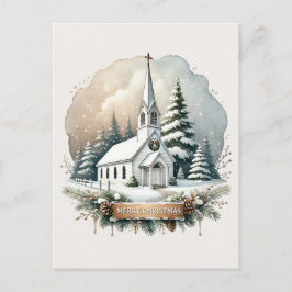 Schneekapelle | Glühende Weihnachtslandschaft Postkarte