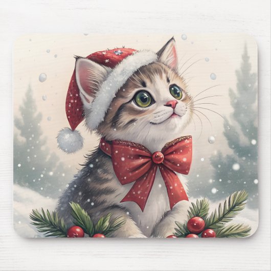 Schneekätzchen-Weihnachten-Mauspad Mousepad (Vorne)