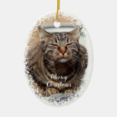 Schneekatze auf Weihnachten Keramik Ornament (Vorne)