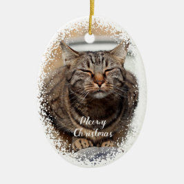 Schneekatze auf Weihnachten Keramik Ornament