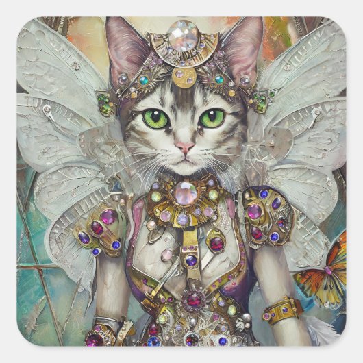 Schneekatze der Schmetterlingspugel-Brigade Quadratischer Aufkleber (Vorderseite)