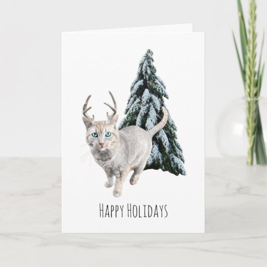 Schneekatze mit Baumweihnachtskarte Karte (Vorderseite)