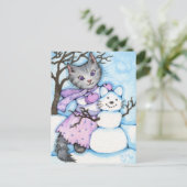 Schneekatze - Niedliche Kitekarte Postkarte (Stehend Vorderseite)