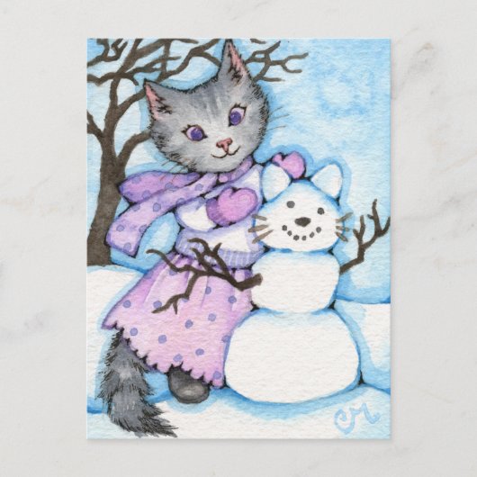 Schneekatze - Niedliche Kitekarte Postkarte (Vorderseite)