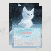 Schneekatze zum Geburtstag Einladung (Vorne/Hinten)