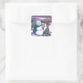 Schneekatzen Quadratischer Aufkleber (Tasche)