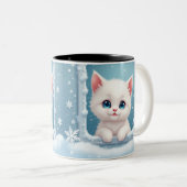 Schneekätzige Tasse, Wintry inspiriert Tasse, Katz Zweifarbige Tasse (VorderseiteRechts)