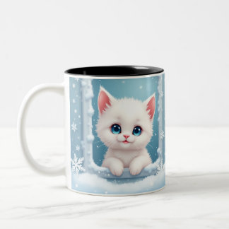 Schneekätzige Tasse, Wintry inspiriert Tasse, Katz Zweifarbige Tasse
