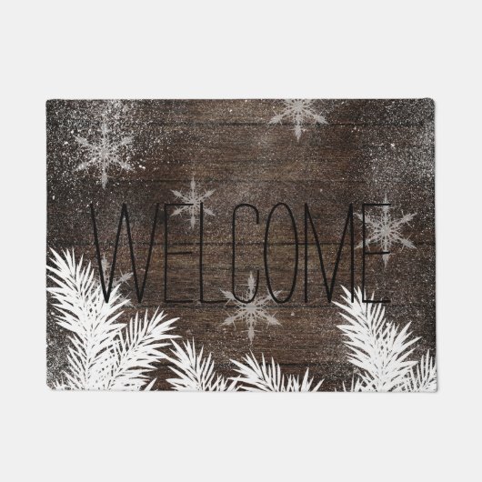 Schneekiefern Braun rustikales Holz Winter Fußmatte (Vorderseite)
