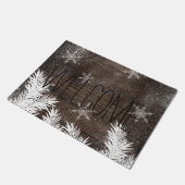 Schneekiefern Braun rustikales Holz Winter Fußmatte (Schrägansicht)