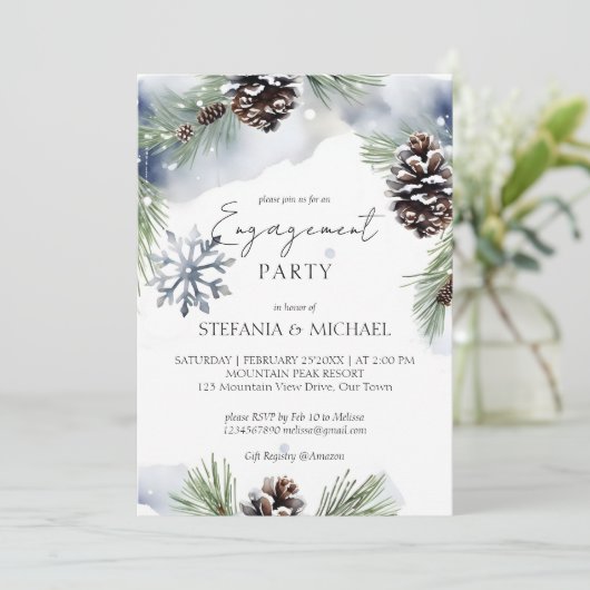 Schneekiefern für die Winterschnee-Verlobung Einladung (Stehend Vorderseite)