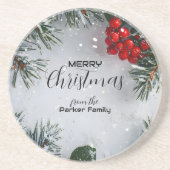 Schneekiefern, Holly Berries, ohne Foto Getränkeuntersetzer (Vorne)