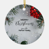 Schneekiefern, Holly Berries, ohne Foto Keramik Ornament (Vorne)