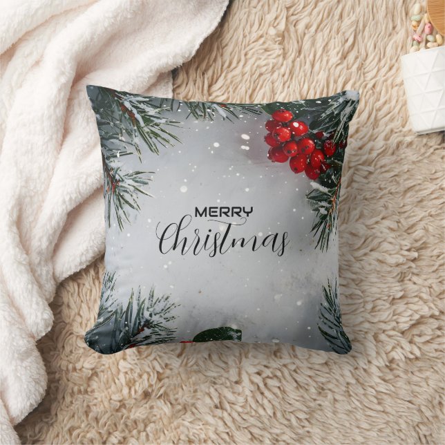 Schneekiefern, Holly Berries, ohne Foto Kissen (Decke)