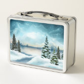 Schneekiefern in der Nähe des Sees Metall Brotdose (Rückseite)