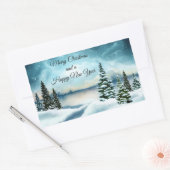 Schneekiefern in der Nähe des Sees Rechteckiger Aufkleber (Umschlag)