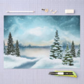 Schneekiefern in der Nähe des Sees Seidenpapier (Handwerk)