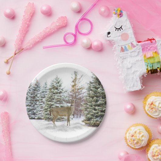 Schneekiefern mit Hirschpapierplatte Pappteller (Party)