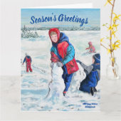 Schneekinder geklappte Grußkarte Karte (Gelbe Blume)