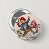 Schneekinder-Weihnachtsknopf Button (Vorne & Hinten)